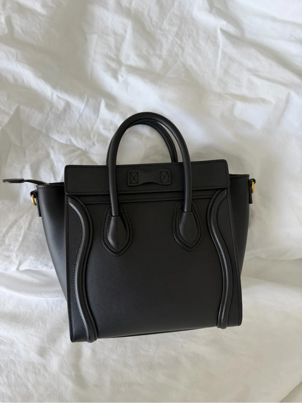 Celine Black Leather Mini Luggage Satchel with Gold Hardware